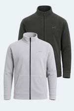 Slazenger - Slazenger SANSA 2 Lİ SET Erkek Fermuarlı Dik Yaka Cepli Gri - Koyu Gri Polar
