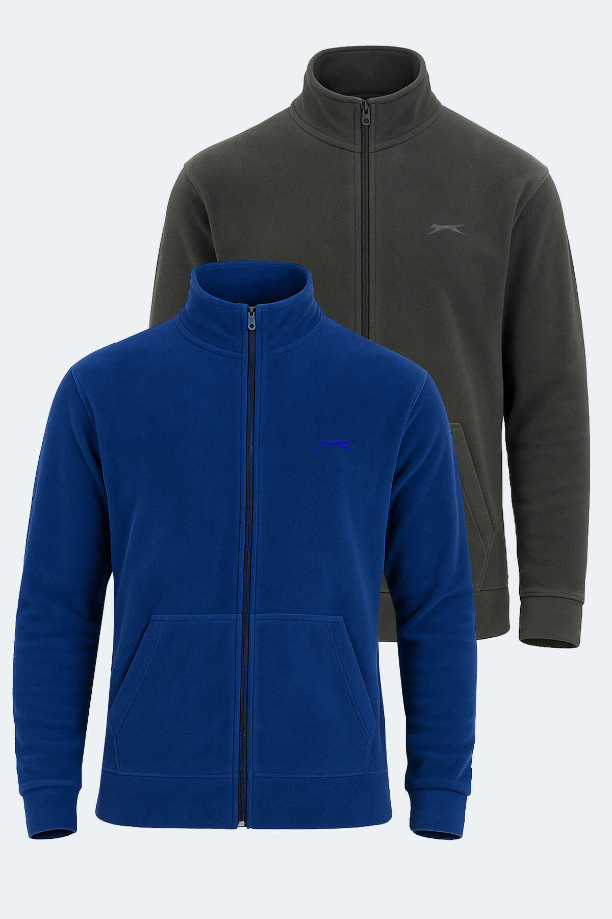Slazenger - Slazenger SANSA 2 Lİ SET Erkek Fermuarlı Dik Yaka Cepli İndigo - Koyu Gri Polar