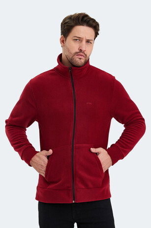Slazenger SANSA Erkek Fermuarlı Dik Yaka Cepli Bordo Polar
