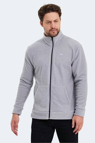 Slazenger SANSA Erkek Fermuarlı Dik Yaka Cepli Gri Polar