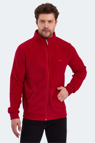 Slazenger SANSA Erkek Fermuarlı Dik Yaka Cepli Kırmızı Polar