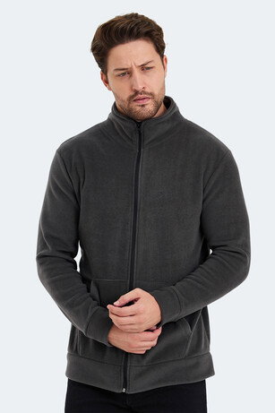 Slazenger SANSA Erkek Fermuarlı Dik Yaka Cepli Koyu Gri Polar