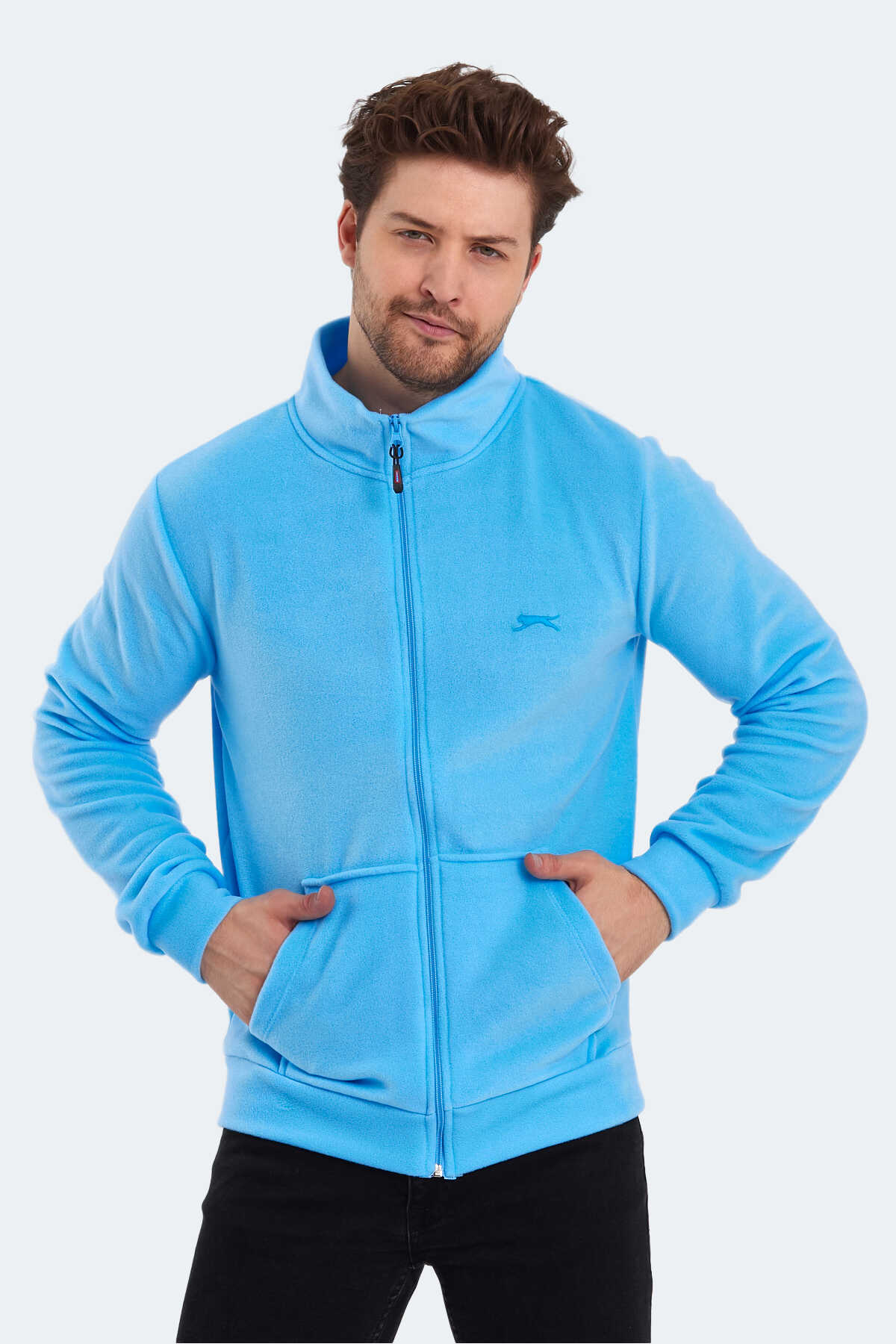 Slazenger - Slazenger SANSA Erkek Fermuarlı Dik Yaka Cepli Mavi Polar