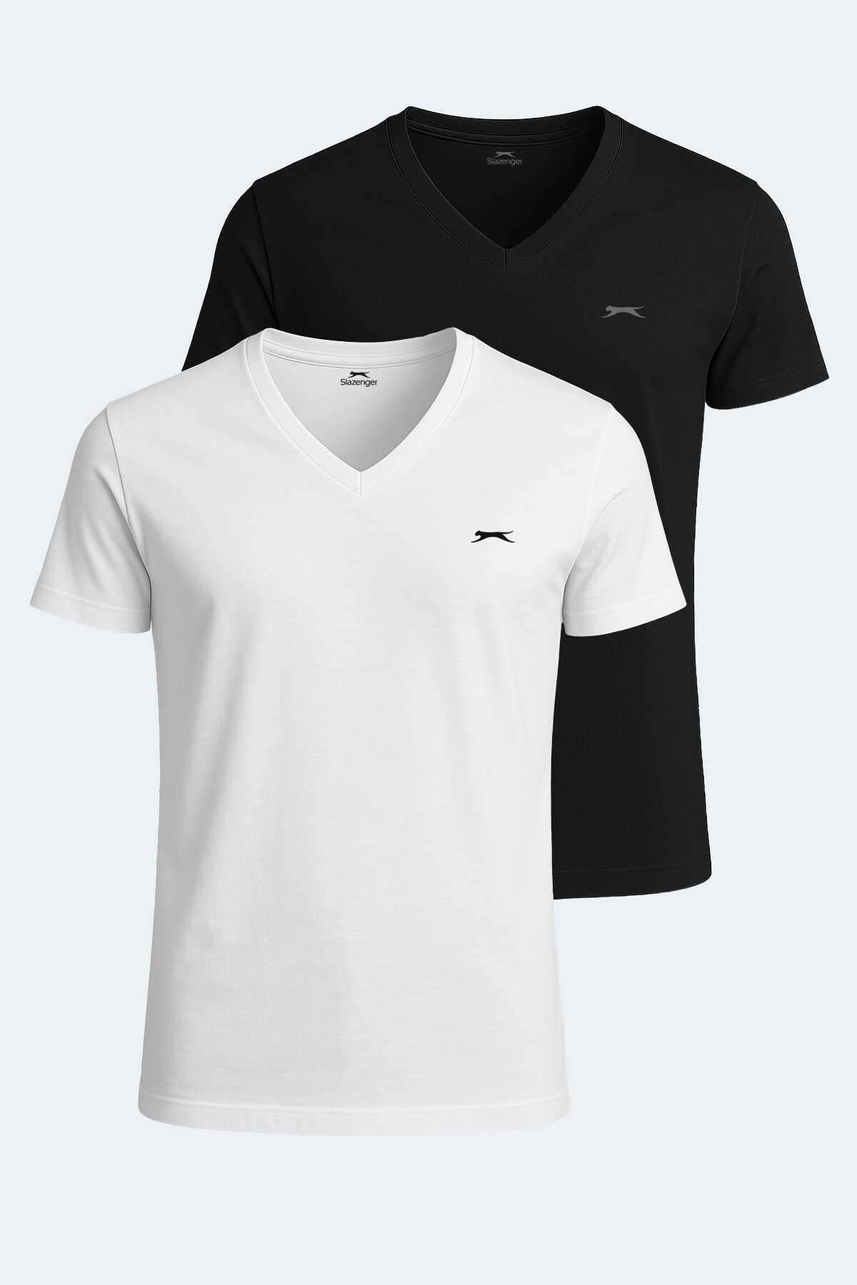 Slazenger - SARGON 2li Set Erkek Tişört Beyaz - Siyah