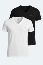 Slazenger - Slazenger SARGON 2 li Set Erkek Beyaz - Siyah Tişört
