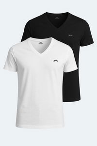 Slazenger - Slazenger SARGON 2 li Set Erkek Beyaz - Siyah Tişört
