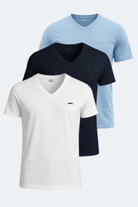 Slazenger - Slazenger SARGON 3 lü Set Erkek Beyaz - Mavi - Lacivert Tişört