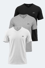 Slazenger - Slazenger SARGON 3 lü Set Erkek Beyaz - Gri - Siyah Tişört