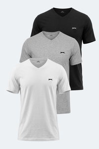 Slazenger - Slazenger SARGON 3 lü Set Erkek Beyaz - Gri - Siyah Tişört