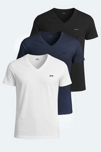 Slazenger - Slazenger SARGON 3 lü Set Erkek Beyaz - Siyah - Lacivert Tişört