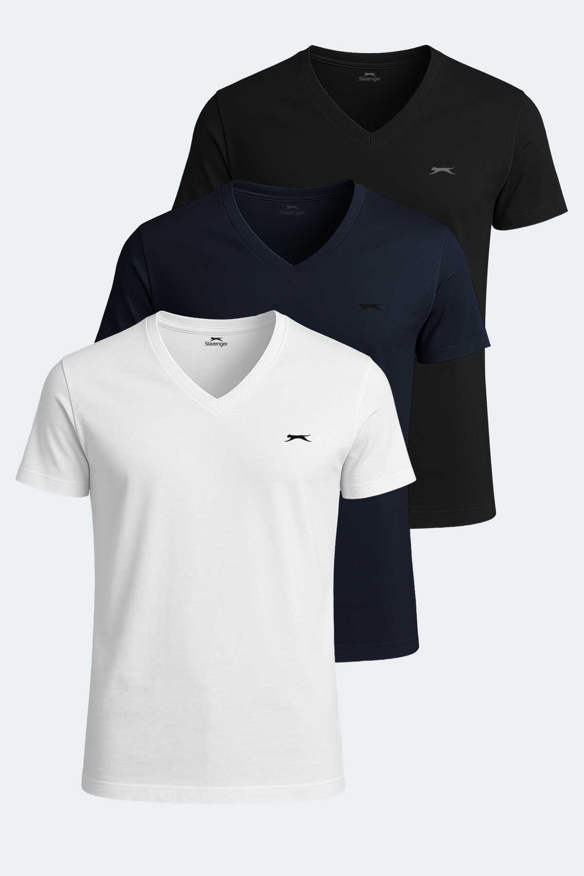 Slazenger - Slazenger SARGON 3 lü Set Erkek Beyaz - Siyah - Lacivert Tişört