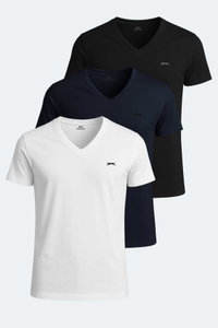 Slazenger - Slazenger SARGON 3 lü Set Erkek Beyaz - Siyah - Lacivert Tişört
