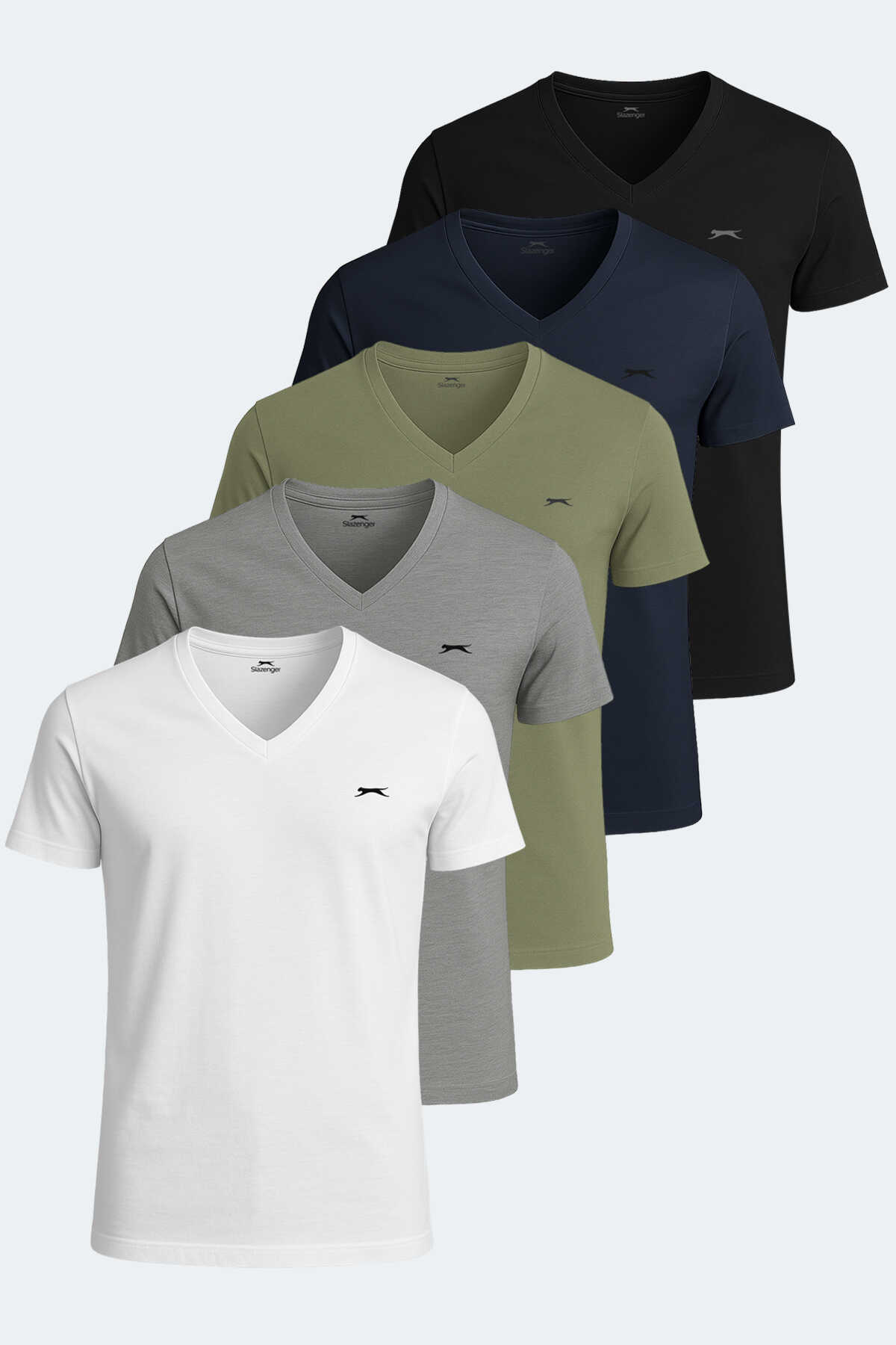 Slazenger - SARGON 5li Set Erkek Tişört Beyaz - Siyah - Lacivert - Haki - Gri