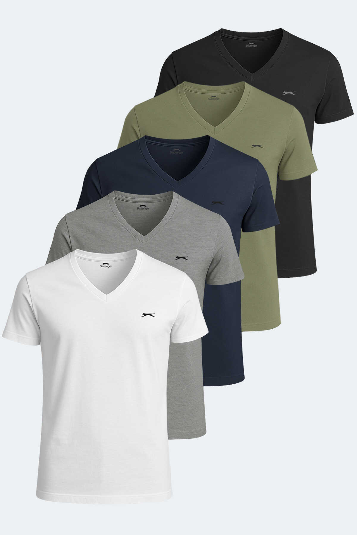 Slazenger - Slazenger SARGON 5 li Set Erkek Beyaz - Siyah - Lacivert - Haki - Gri Tişört
