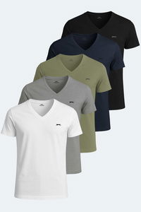 Slazenger - Slazenger SARGON 5 li Set Erkek Beyaz - Siyah - Lacivert - Haki - Gri Tişört Slazenger - Slazenger SARGON 5 li Set Erkek Beyaz - Siyah - Lacivert - Haki - Gri Tişört