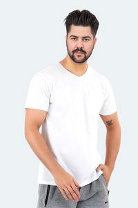 Slazenger - Slazenger SARGON KTN Büyük Beden Erkek V Yaka Beyaz Tişört