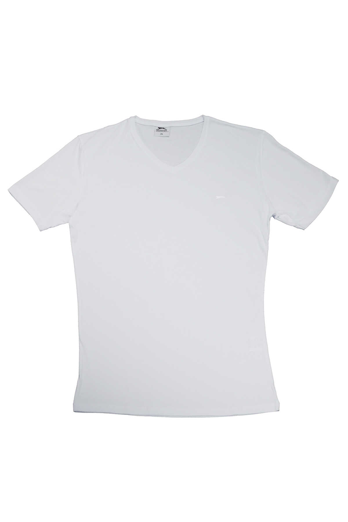 Slazenger - Slazenger SARGON KTN Büyük Beden Erkek V Yaka Beyaz Tişört