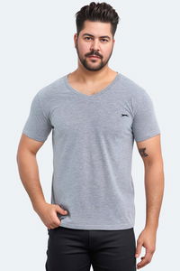 Slazenger - Slazenger SARGON KTN Büyük Beden Erkek V Yaka Gri Tişört