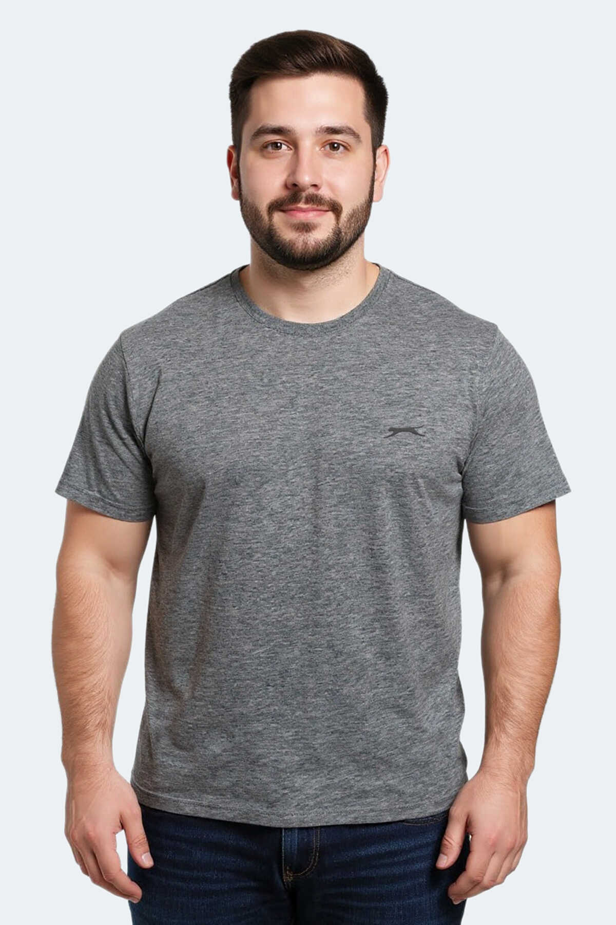 Slazenger - Slazenger SARGON KTN Büyük Beden Erkek Koyu Gri Tişört
