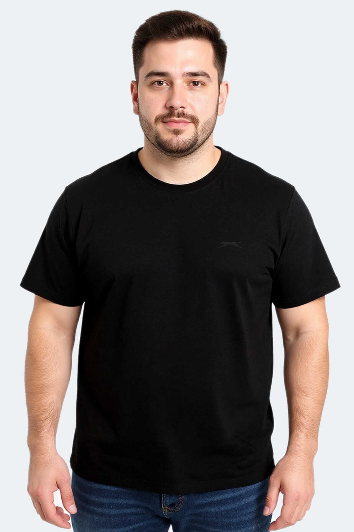 Slazenger - Slazenger SARGON KTN Büyük Beden Erkek Siyah Tişört