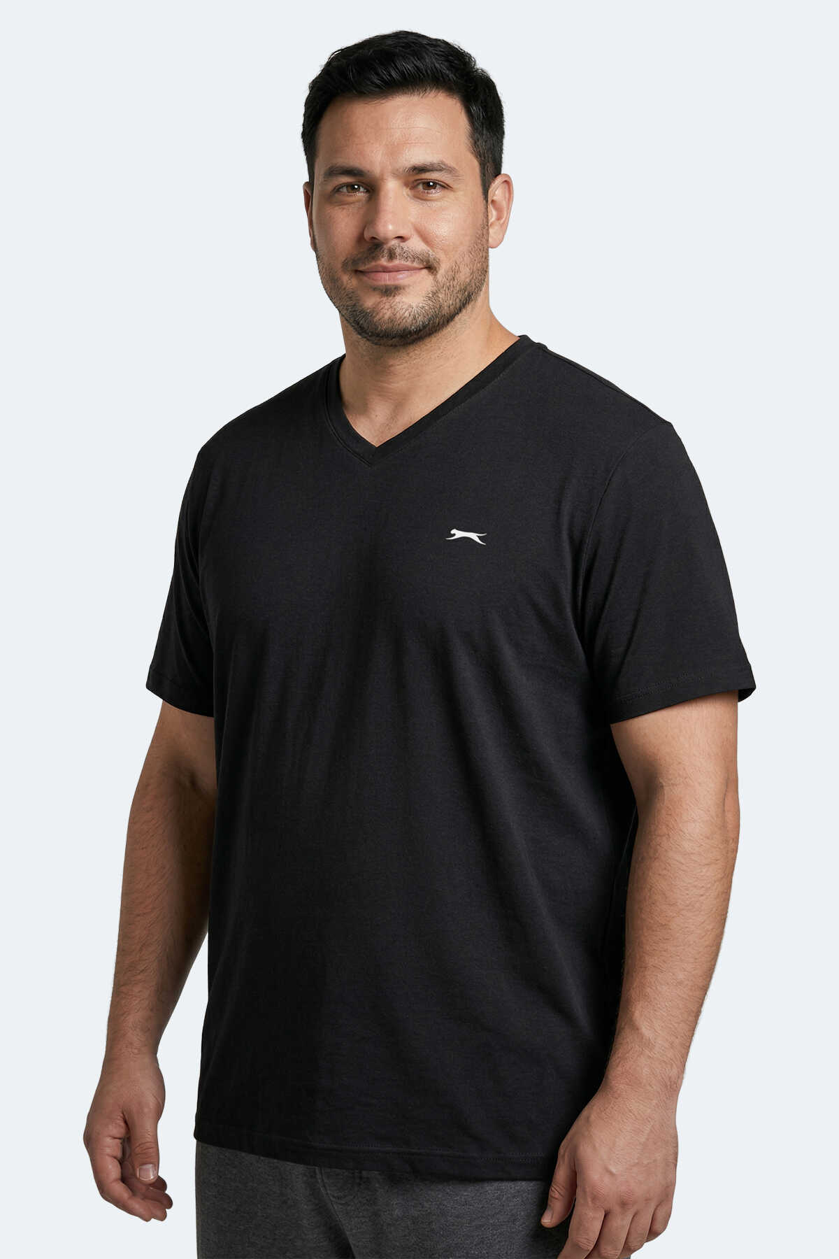 Slazenger - Slazenger SARGON KTN Büyük Beden Erkek V Yaka Siyah Tişört