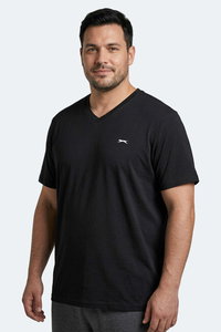 Slazenger - Slazenger SARGON KTN Büyük Beden Erkek V Yaka Siyah Tişört