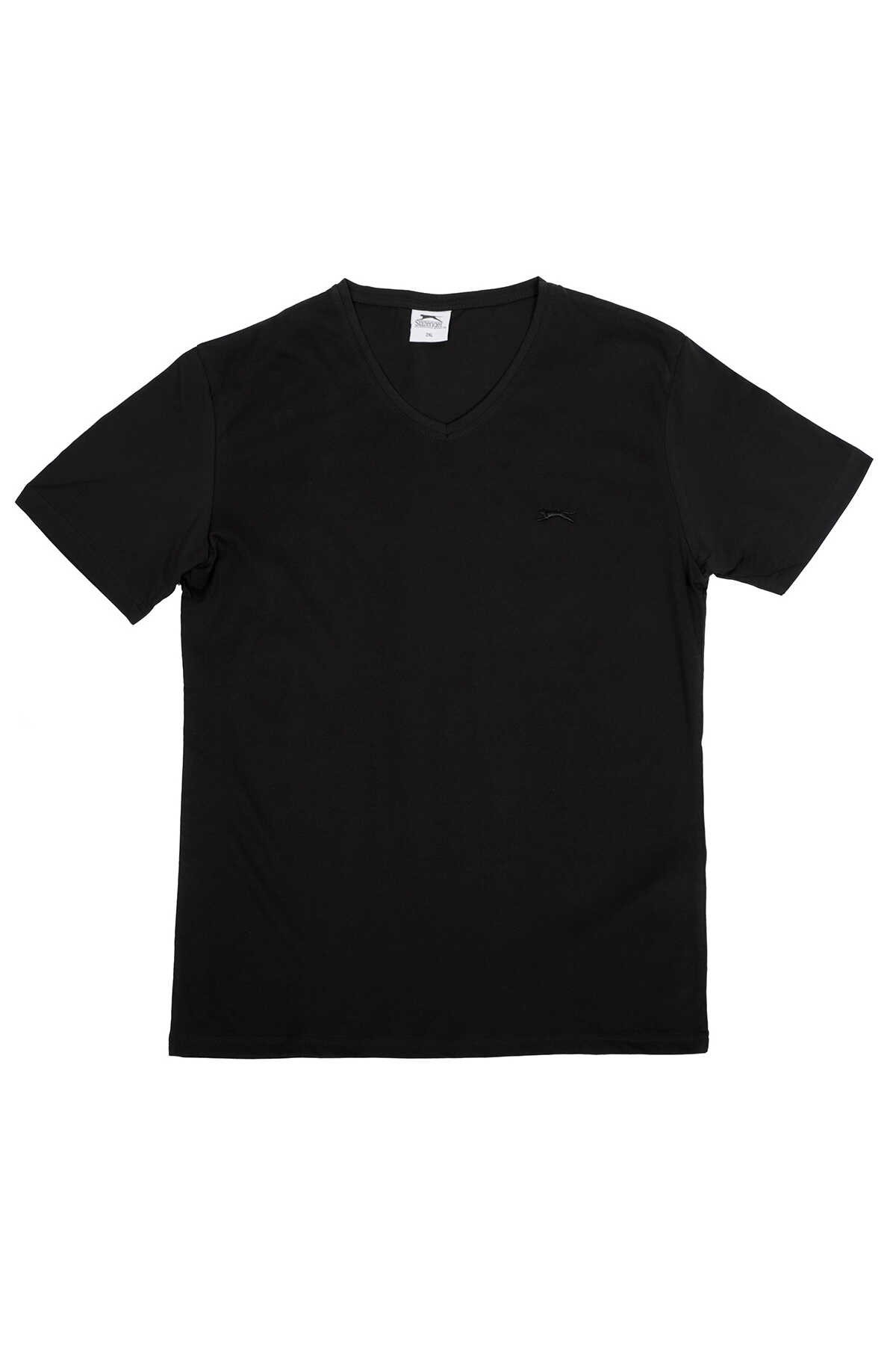Slazenger - Slazenger SARGON KTN Büyük Beden Erkek Kısa Kol T-Shirt Siyah