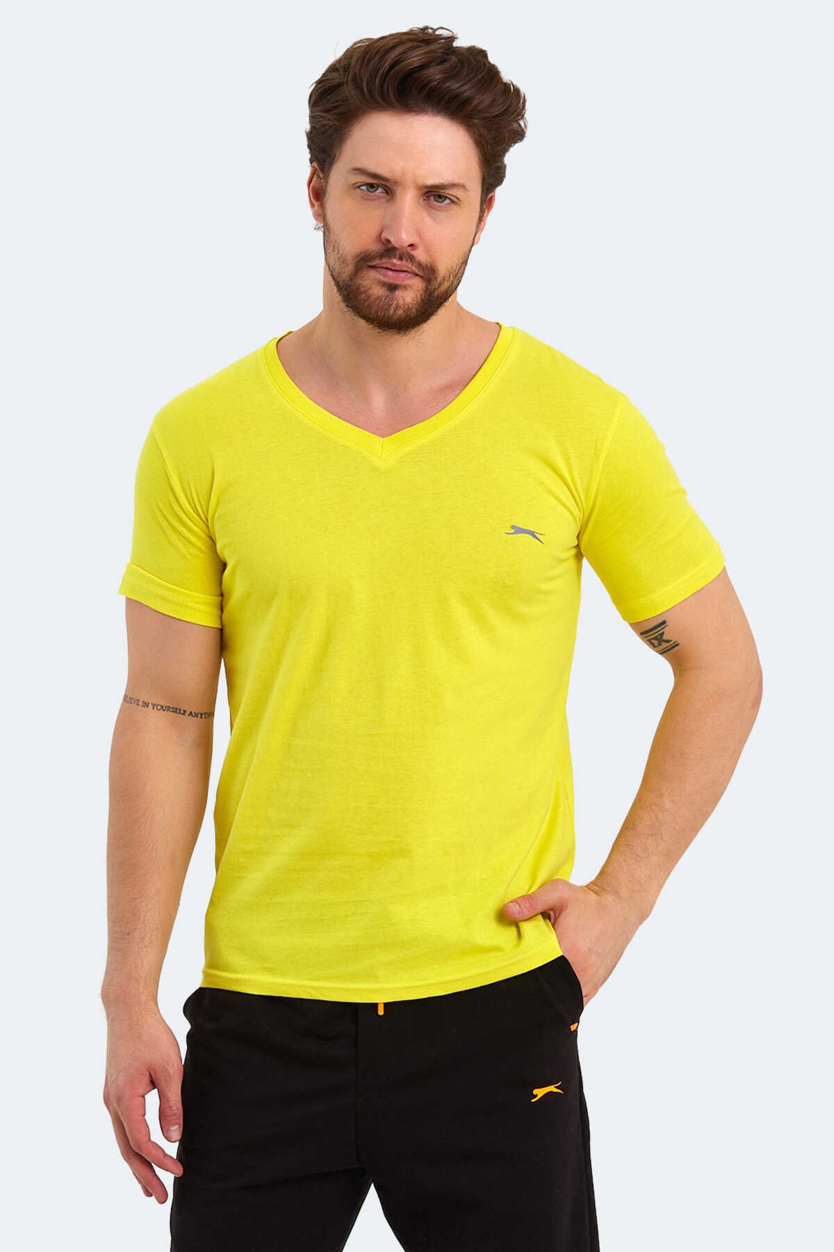 Slazenger - Slazenger SARGON KTN Erkek Kısa Kol T-Shirt Açık Sarı