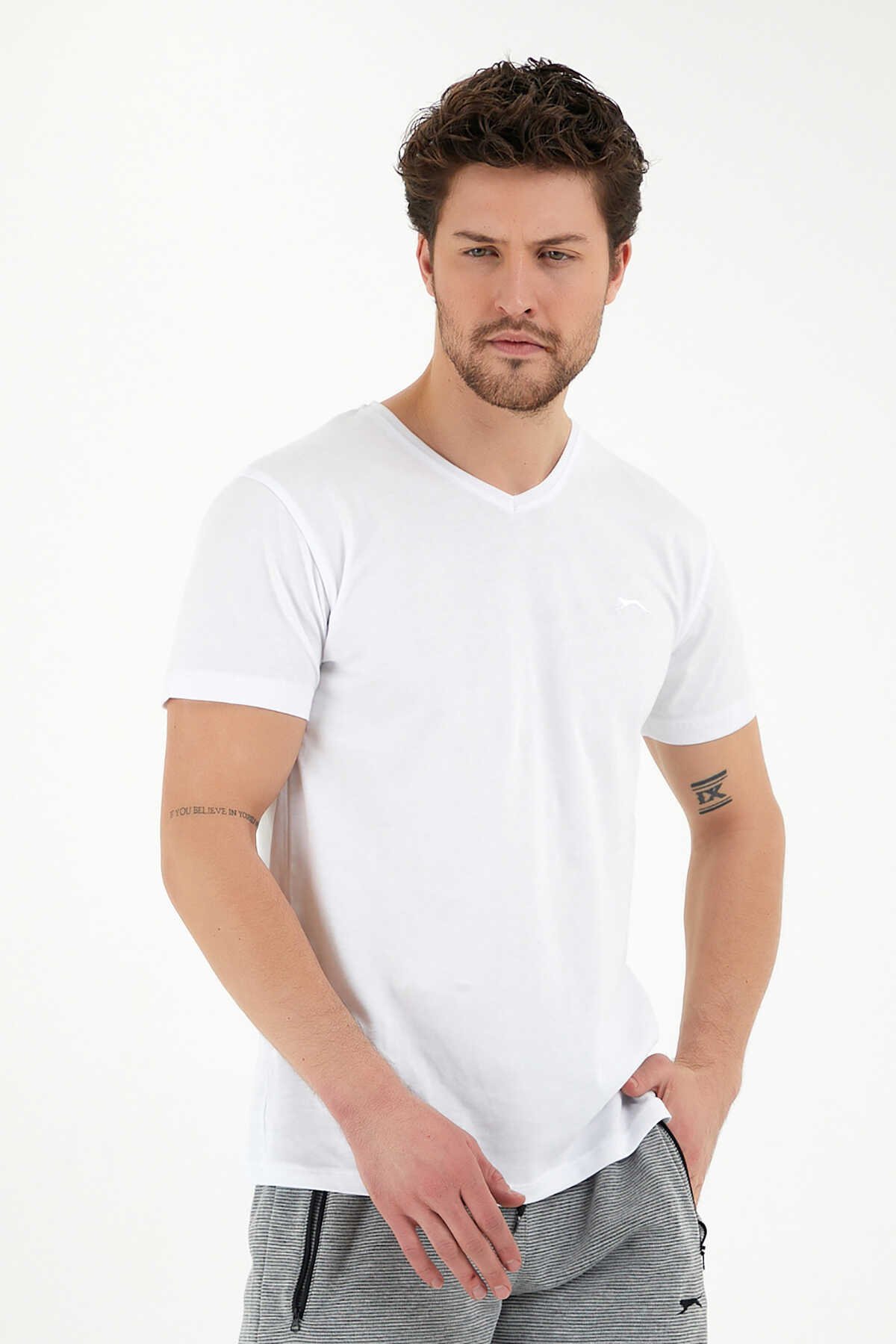 Slazenger - Slazenger SARGON KTN Erkek Kısa Kol T-Shirt Beyaz
