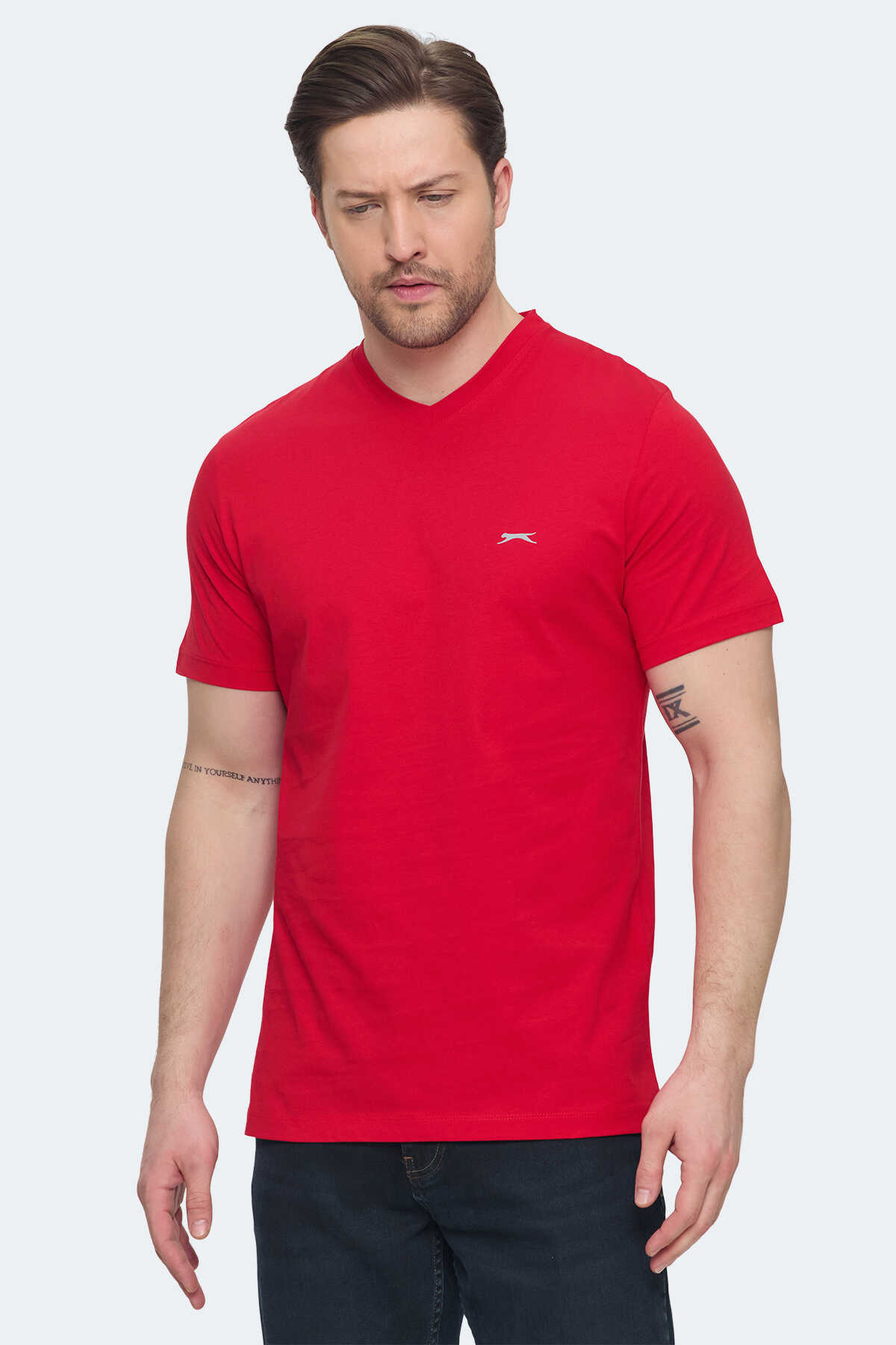 Slazenger - Slazenger SARGON KTN Erkek V Yaka Kırmızı Tişört