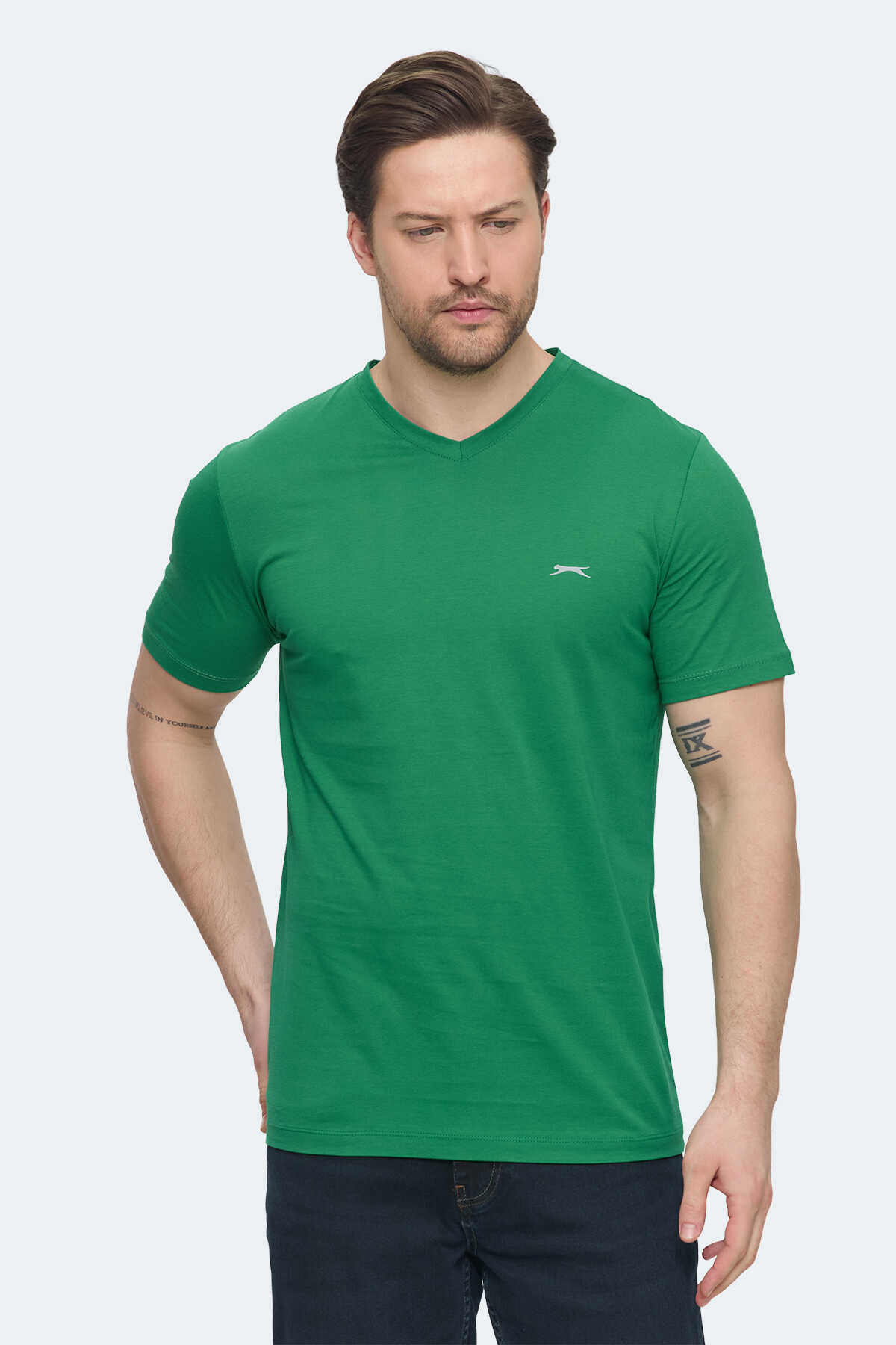 Slazenger - Slazenger SARGON KTN Erkek V Yaka Koyu Yeşil Tişört