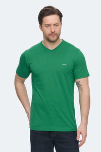 Slazenger - Slazenger SARGON KTN Erkek V Yaka Koyu Yeşil Tişört