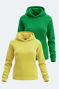 Slazenger - Slazenger SASSA 2 li set Kadın Kapüşonlu Cepli Sarı - Yeşil Sweatshırt