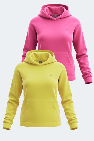 Slazenger SASSA 2 li set Kadın Kapüşonlu Cepli Sarı - Fuşya Sweatshırt