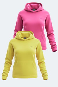 Slazenger - Slazenger SASSA 2 li set Kadın Kapüşonlu Cepli Sarı - Fuşya Sweatshırt