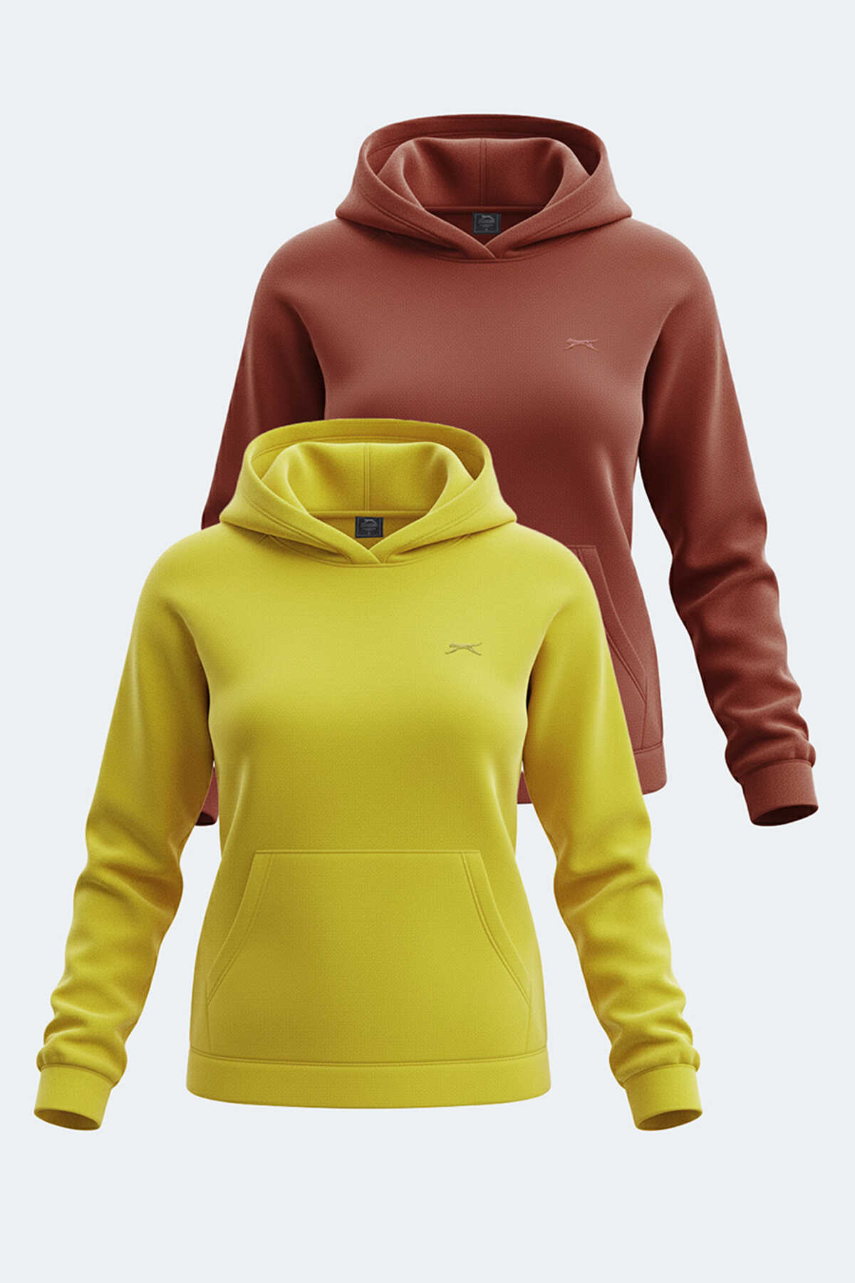 Slazenger - Slazenger SASSA 2 li set Kadın Kapüşonlu Cepli Sarı - Kiremit Sweatshirt