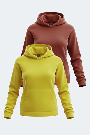 Slazenger SASSA 2 li set Kadın Kapüşonlu Cepli Sarı - Kiremit Sweatshırt