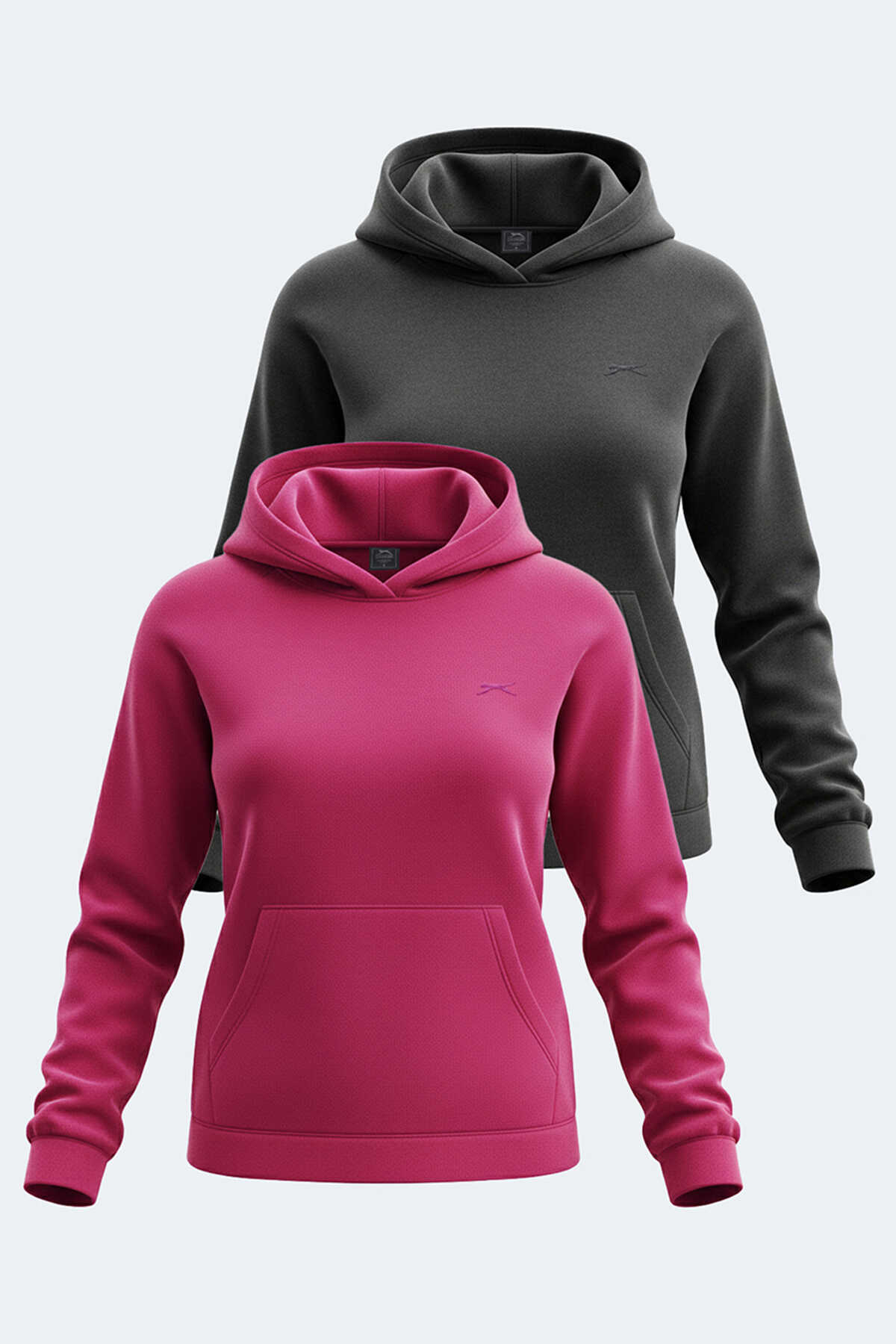 Slazenger - Slazenger SASSA 2 li set Kadın Kapüşonlu Cepli Siyah - Fuşya Sweatshırt
