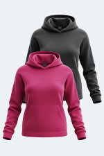 Slazenger - Slazenger SASSA 2 li set Kadın Kapüşonlu Cepli Siyah - Fuşya Sweatshırt