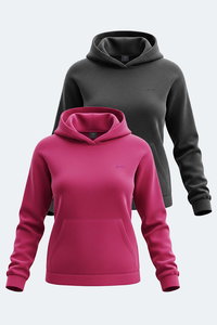 Slazenger - Slazenger SASSA 2 li set Kadın Kapüşonlu Cepli Siyah - Fuşya Sweatshırt