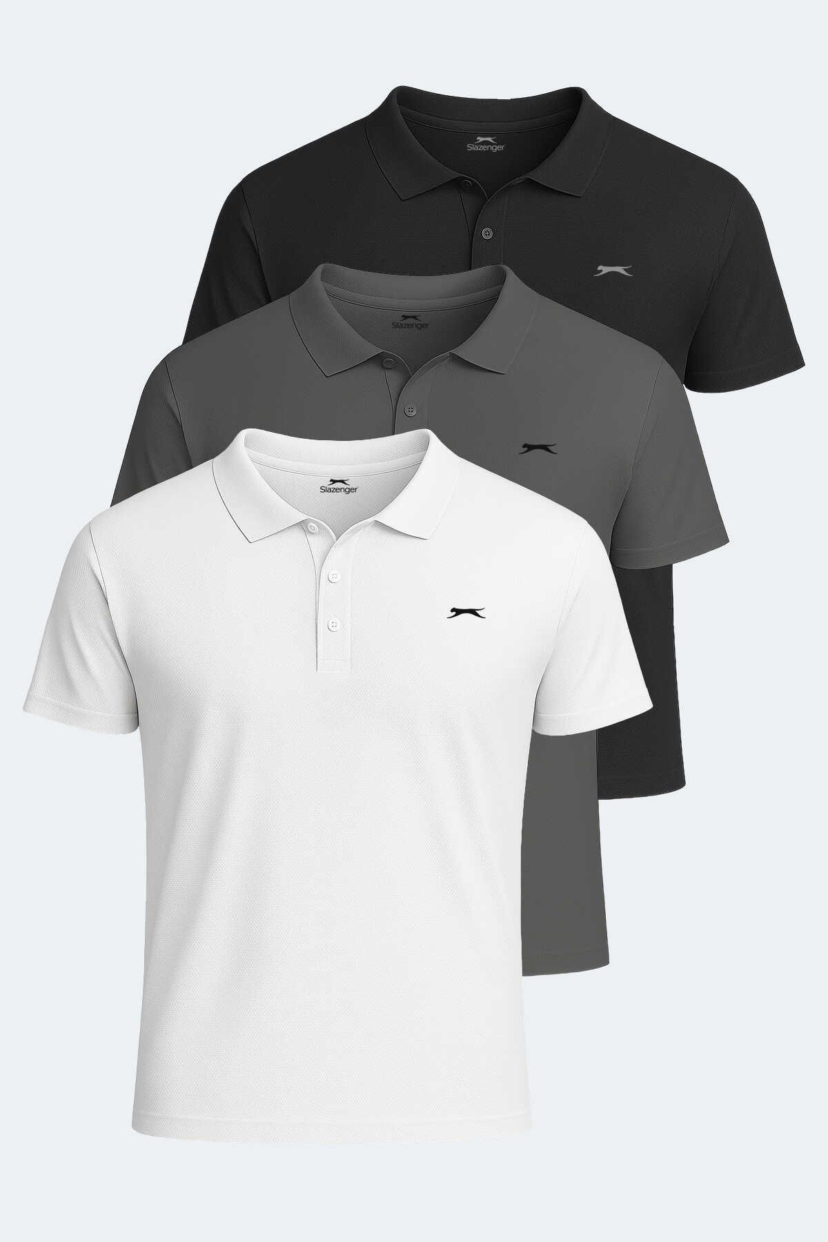 Slazenger - SLOAN 3lü Set Erkek Tişört Beyaz - Siyah - Koyu Gri