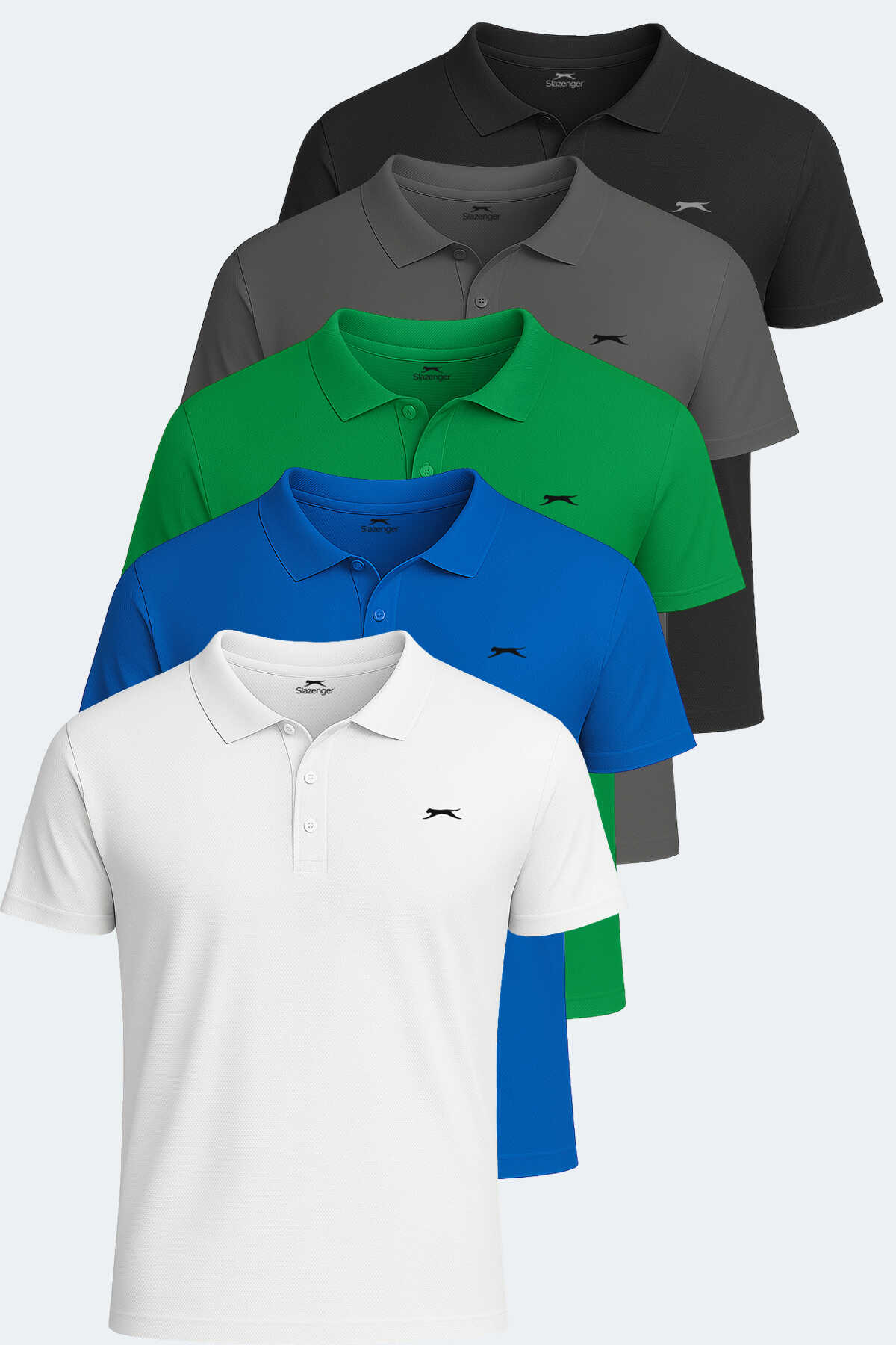 Slazenger - SLOAN 5li Set Erkek Tişört Beyaz - Siyah - Koyu Gri - Saks Mavi - Yeşil