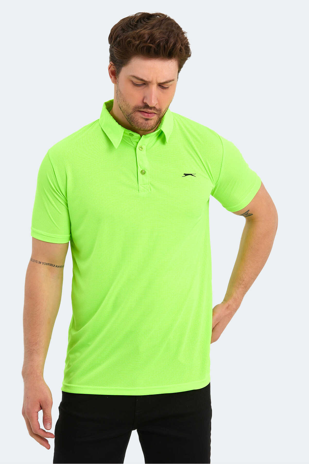 Slazenger - Slazenger SLOAN Erkek Polo Yaka Neon Yeşil Tişört