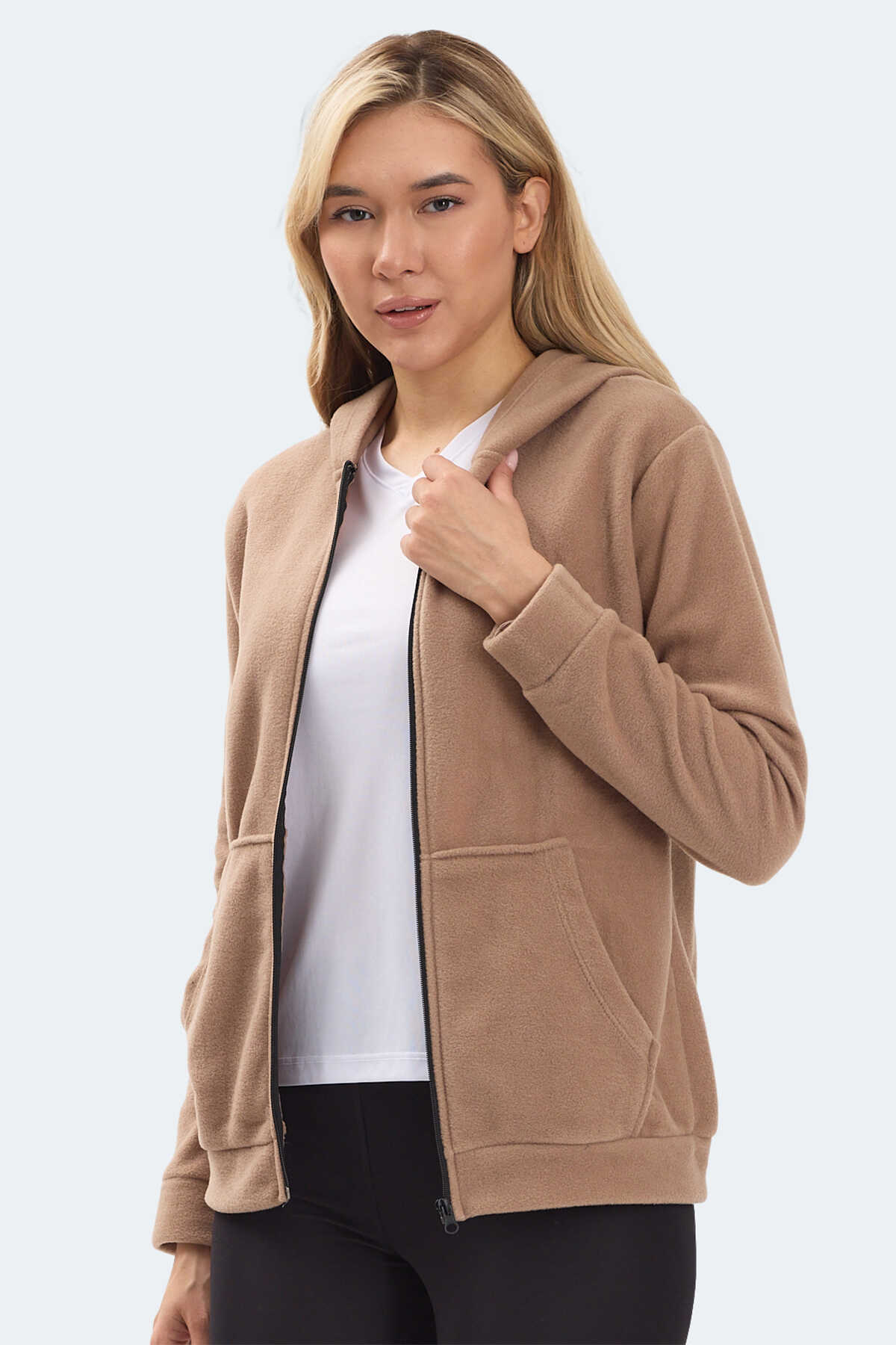 Slazenger SOFAL I Kadın Fermuarlı Kapüşonlu Cepli Toprak Polar - 6