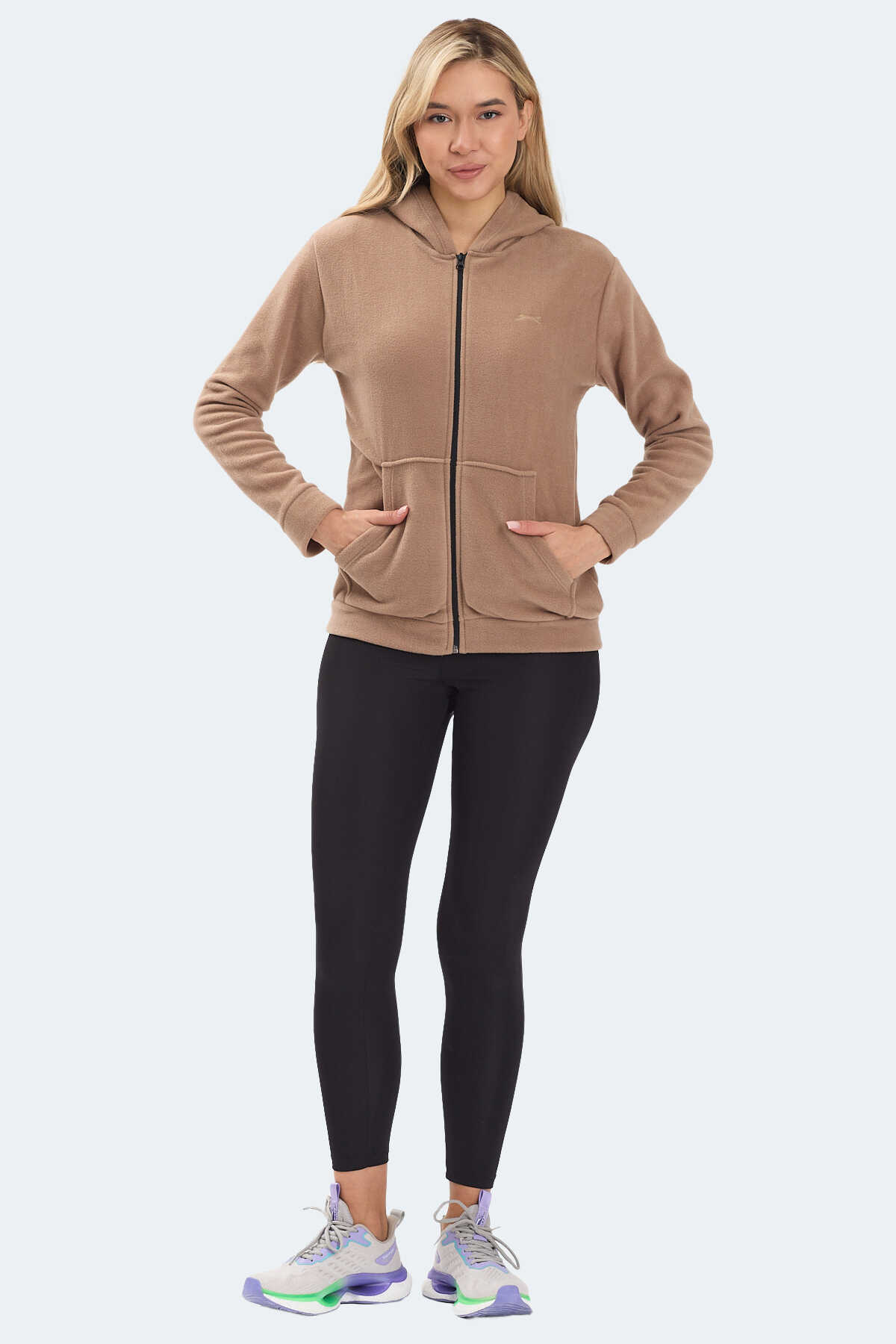 Slazenger SOFAL I Kadın Fermuarlı Kapüşonlu Cepli Toprak Polar - 7