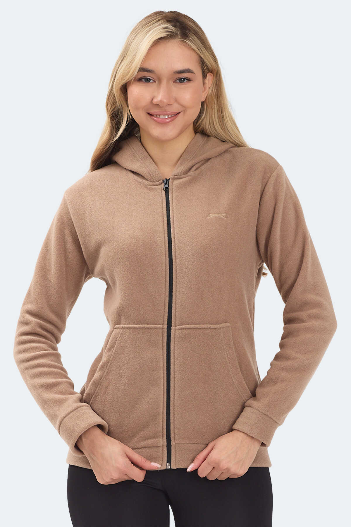 Slazenger - Slazenger SOFAL I Kadın Fermuarlı Kapüşonlu Cepli Toprak Polar