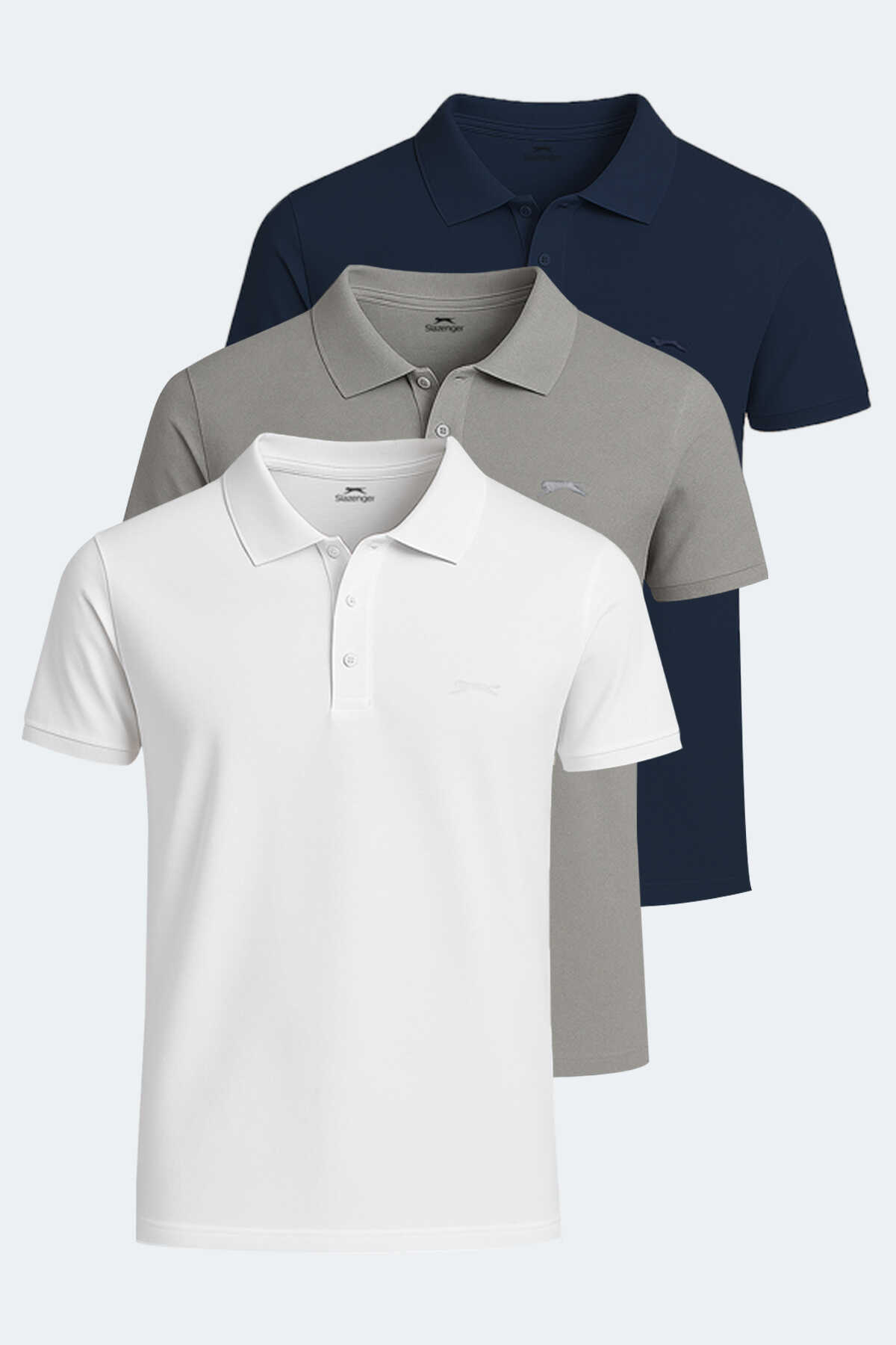 Slazenger - SOHO 3lü Set Erkek Tişört Beyaz - Gri - Lacivert