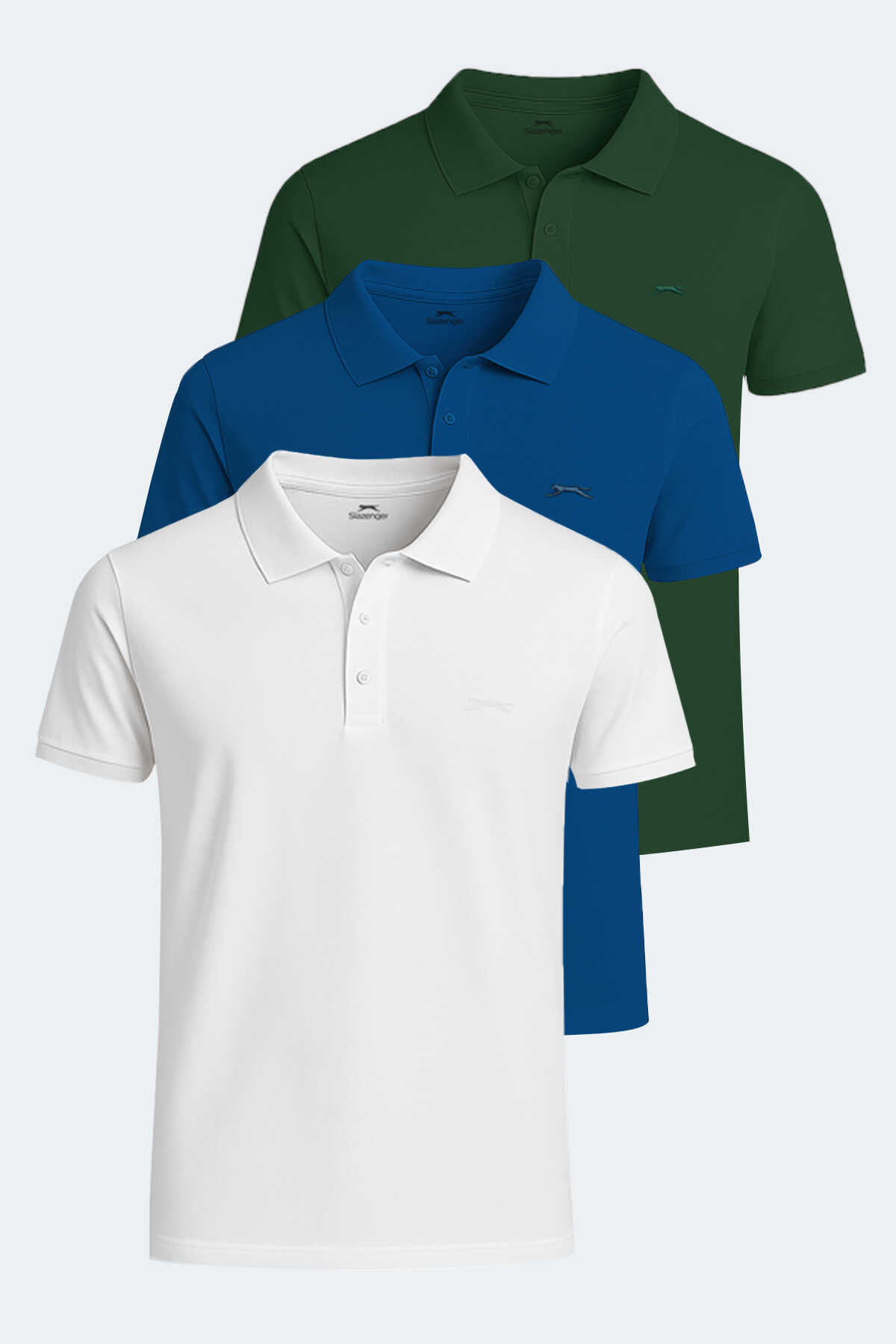 Slazenger - SOHO 3lü Set Erkek Tişört Saks Mavi - Yeşil - Beyaz