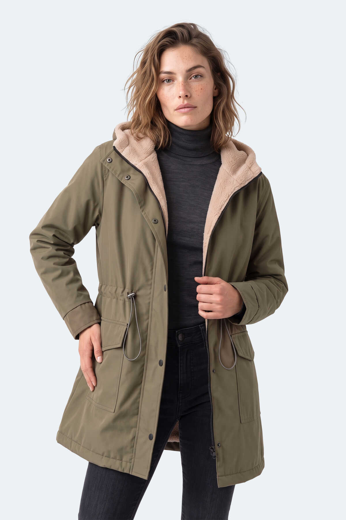 Slazenger TURN I Unisex Büyük Beden Haki Mont & Kaban (1)