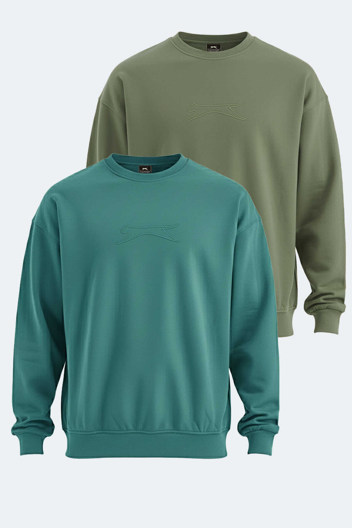 Slazenger - Slazenger VADIK 2li set Erkek Oversıze Haki - Petrol Sweatshirt